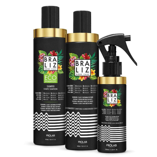 BRALIZ KIT  HOME CARE - ECO SHAMPOO + CONDITIONER + LEAVE-IN - 300ML FS Cosmetics